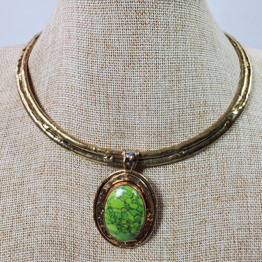 Vintage Green Turquoise Pendant on Gorgeous Collar Necklace